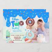 Blauw Frosting Two Sweet Boy Donut Verjaardag Kaart (Voorkant / Achterkant)