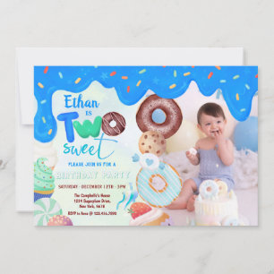 Blauw Frosting Two Sweet Boy Donut Verjaardag Kaart