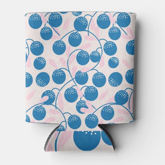 Blauw fruit, roze bladeren, naadloos ontwerp. blikjeskoeler (Voorkant)