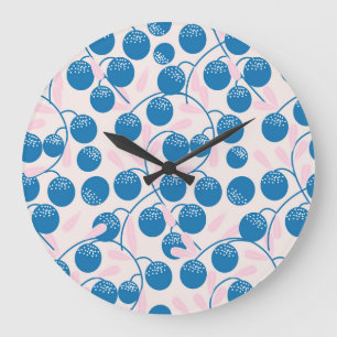 Blauw fruit, roze bladeren, naadloos ontwerp. grote klok