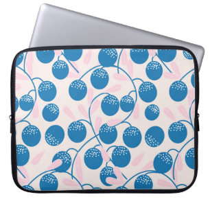 Blauw fruit, roze bladeren, naadloos ontwerp. laptop sleeve