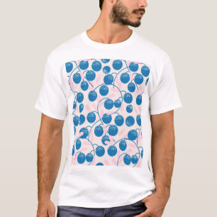 Blauw fruit, roze bladeren, naadloos ontwerp. t-shirt