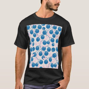 Blauw fruit, roze bladeren, naadloos ontwerp. t-shirt