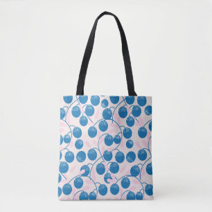 Blauw fruit, roze bladeren, naadloos ontwerp. tote bag