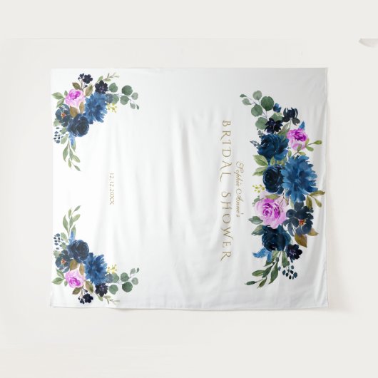 Blauw Fuchsia Bloem Bruidsfeest Fotohokje Prop Wandkleed (Voorkant (horizontaal))