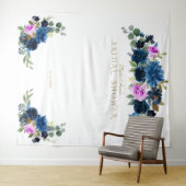 Blauw Fuchsia Bloem Bruiloft Foto Booth Prop Wandkleed (In Situ (horizontaal))