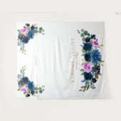 Blauw Fuchsia Bloem Bruiloft Foto Booth Prop Wandkleed (Voorkant (horizontaal))