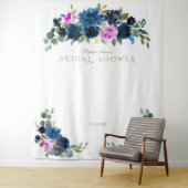 Blauw Fuchsia Bloem Bruiloft Foto Booth Prop Wandkleed (In situ)