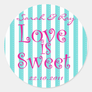 Blauw & Fuchsia 'liefde is zoet' sticker