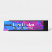 Blauw Fuscia Acrylic Flow Kunstbureau Bureau Naambordje (Voorkant)