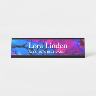 Blauw Fuscia Acrylic Flow Kunstbureau Bureau Naambordje