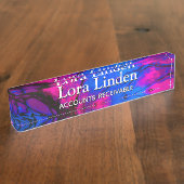 Blauw Fuscia Acrylic Flow Kunstbureau Naambordje (Zijkant)