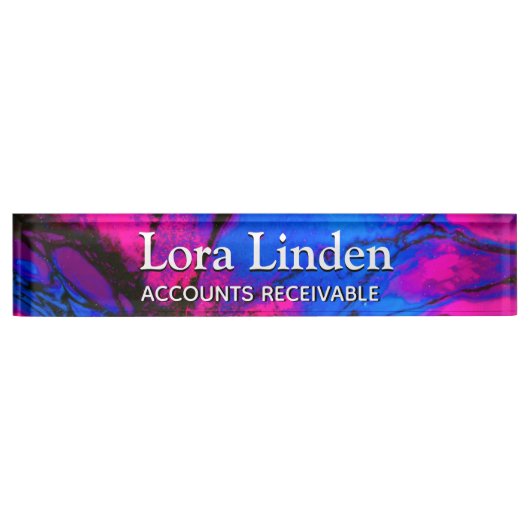 Blauw Fuscia Acrylic Flow Kunstbureau Naambordje (Voorkant)