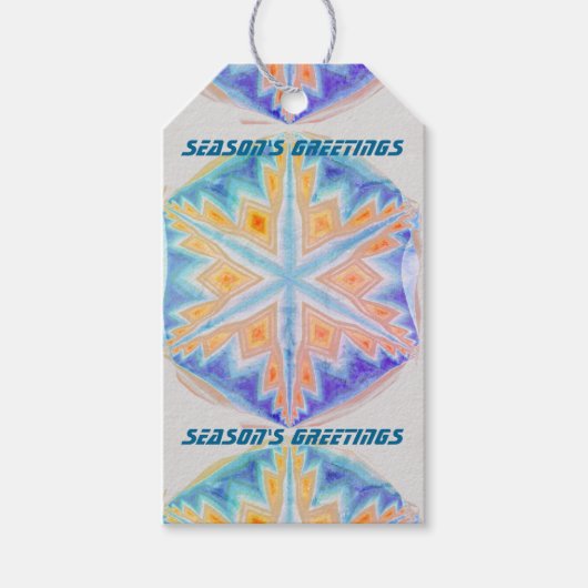 Blauw futuristisch kristal sneeuwvlokken kerst cadeaulabel (Voorkant)