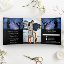Blauw Galaxy Romantisch Koppel Foto Bruiloft