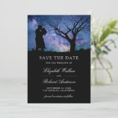 Blauw Galaxy Romantisch Koppel Foto Bruiloft Save The Date (Staand voorkant)