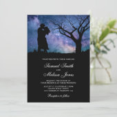 Blauw Galaxy Romantisch Silhouet van Stel Bruiloft Kaart (Staand voorkant)