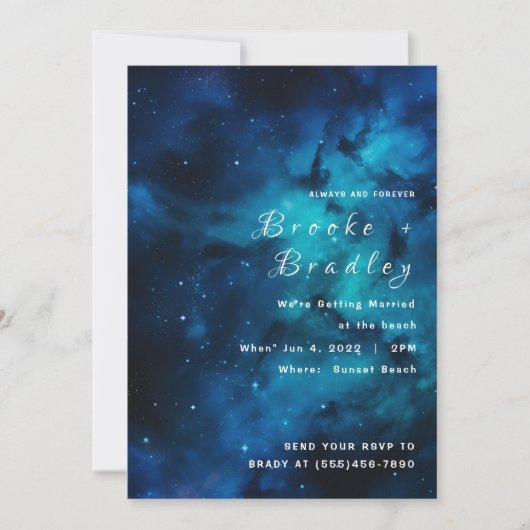 Blauw Galaxy Schemer Bruiloft Kaart (Voorkant)