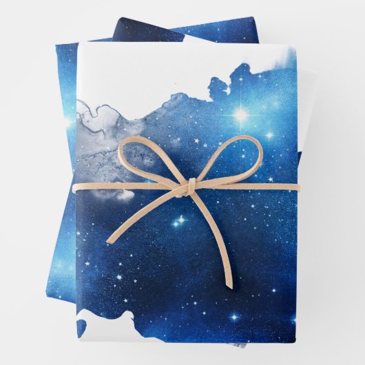 Blauw galaxy Wrapping Paper Flat Sheet Set 3 (In situ)