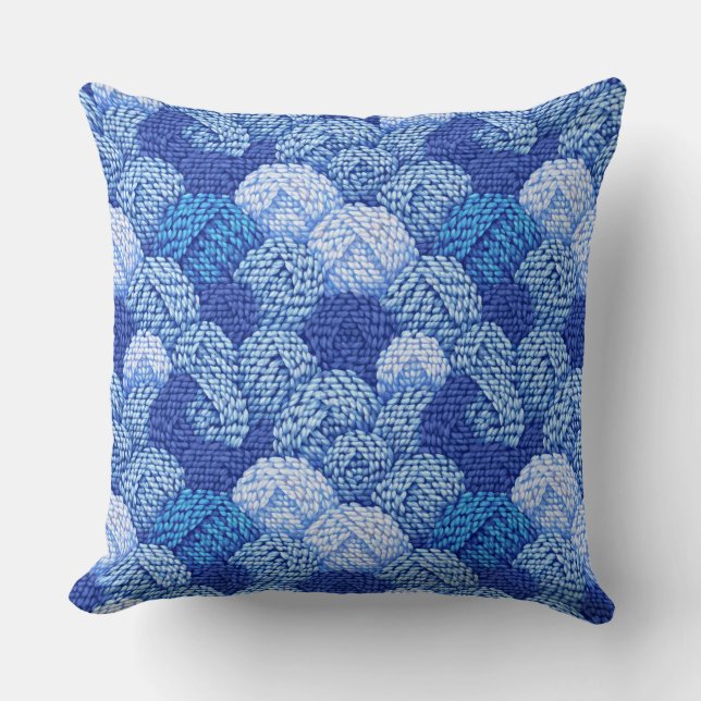 blauw garen bal patroon kussen (Voorkant)