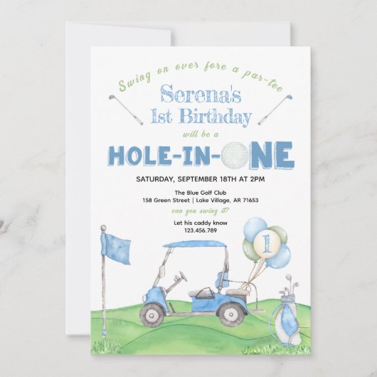 Blauw GAT IN EEN Enige Leeftijd Golf Verjaardag Ui Kaart (Voorkant)