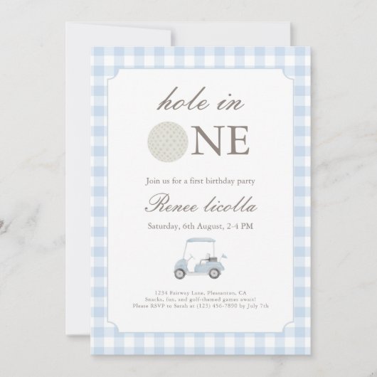 Blauw Gat in Een Golfkar Verjaardagsuitnodiging Kaart (Voorkant)