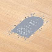 blauw gebladerte Doop Acryl Uitnodiging (Laagn)