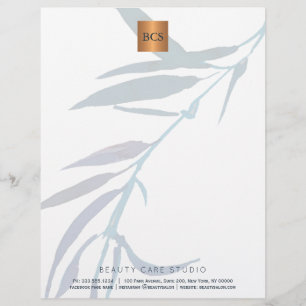 Blauw gebladerte metallisch goud koper monogrammed briefhoofd