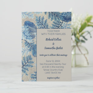 Blauw Geborduurd Bloemmotief  Kaart