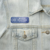 Blauw Geborsteld Metaal Aangepast Zakelijk Logo Naamplaatje (In situ)
