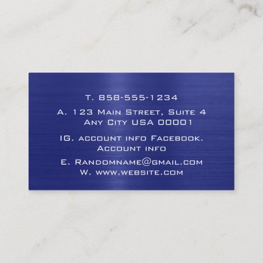 Blauw Geborsteld Metaal Metaal Roestvrij Staal Visitekaartje (Achterkant)