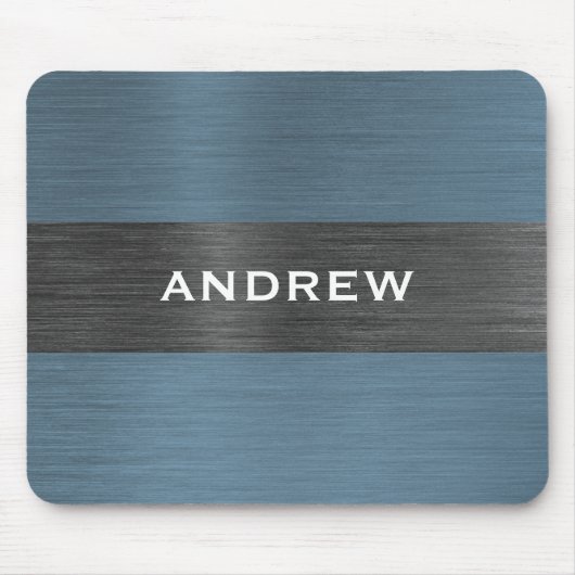 Blauw Geborsteld Metaal Metaalmonogram Naam Muismat (Voorkant)