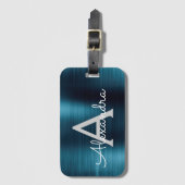 Blauw geborsteld Metaal Monogram Naam en Initiaal Bagagelabel (Voorkant (verticaal))