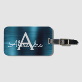 Blauw geborsteld Metaal Monogram Naam en Initiaal Bagagelabel (Voorkant (horizontaal))