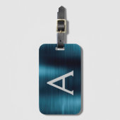 Blauw geborsteld Metaal Monogram Naam en Initiaal Bagagelabel (Voorkant (verticaal))