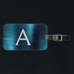 Blauw geborsteld Metaal Monogram Naam en Initiaal Bagagelabel<br><div class="desc">Moderne en elegante metallische blauwe Folie monogram naam en Bagagelabel Initiaal reizen. Dit label is perfect voor Terug naar School,  Werk of Reizen.</div>