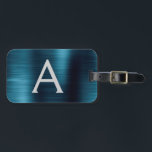 Blauw geborsteld Metaal Monogram Naam en Initiaal Bagagelabel<br><div class="desc">Moderne en elegante metallische blauwe Folie monogram naam en Bagagelabel Initiaal reizen. Dit label is perfect voor Terug naar School,  Werk of Reizen.</div>