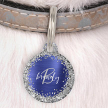 Blauw Geborsteld Metaal Zilver Glitter Monogram 