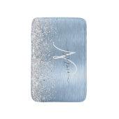 Blauw Geborsteld Metaal Zilver Glitter Monogram Na Badmat (Voorkant Verticaal)
