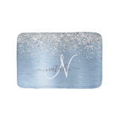 Blauw Geborsteld Metaal Zilver Glitter Monogram Na Badmat (Voorkant)