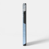 Blauw Geborsteld Metaal Zilver Glitter Monogram Na iPhone Hoesje (Linkerkant)