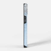 Blauw Geborsteld Metaal Zilver Glitter Monogram Na iPhone Hoesje (Rechterkant)