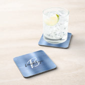 Blauw Geborsteld Metaal Zwart Wit Schrift Monogram Bier Onderzetter (Rechterzijde)
