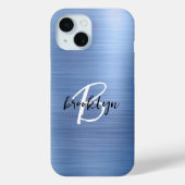 Blauw Geborsteld Metaal Zwart Wit Schrift Monogram Case-Mate iPhone Case (Achterkant)