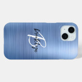 Blauw Geborsteld Metaal Zwart Wit Schrift Monogram Case-Mate iPhone Case (Achterkant (horizontaal))