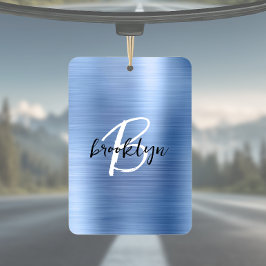 Blauw Geborsteld Metaal Zwart Wit Schrift Monogram Luchtverfrisser