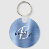 Blauw Geborsteld Metaal Zwart Wit Schrift Monogram Sleutelhanger (Achterkant)