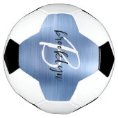 Blauw Geborsteld Metaal Zwart Wit Schrift Monogram Voetbal (Gedraaid)