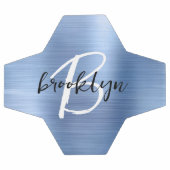 Blauw Geborsteld Metaal Zwart Wit Schrift Monogram Voetbal (Enkel)
