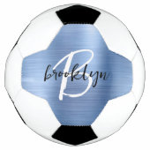 Blauw Geborsteld Metaal Zwart Wit Schrift Monogram Voetbal (Voorkant)